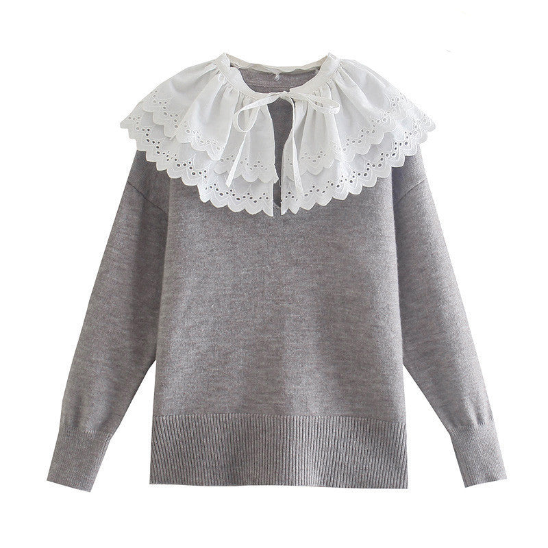 Doll Collar Loose Knit Top Fashion