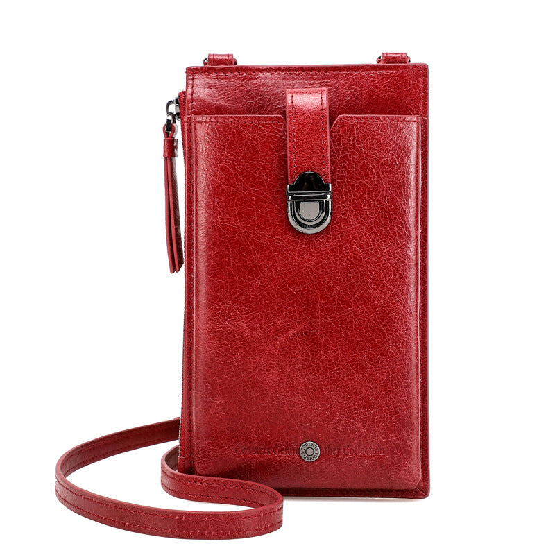 Fashion Casual Ladies First Layer Cowhide Mobile Phone Bag