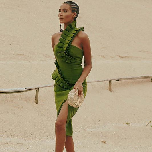 Vestido con abertura y jersey de cuello alto de moda de verano