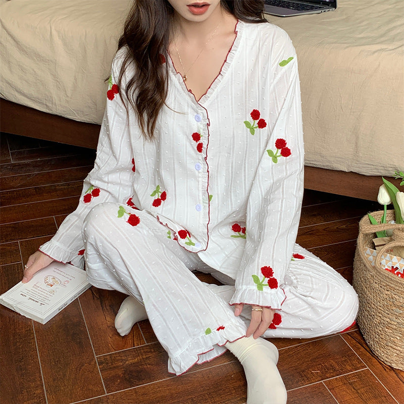 Pyjama-Homewear-Anzug mit quadratischem Kragen und kleinen Blumen