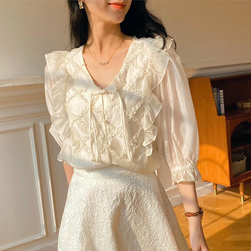 Artistic Women's Clothes Tencel Embroidered Shirt Women's Thin