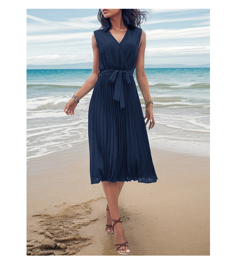 Modisches, ärmelloses, solides Strandkleid für Damen