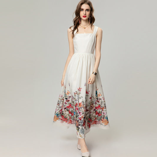 Colorful Printed Sleeveless Sling Swing Dress