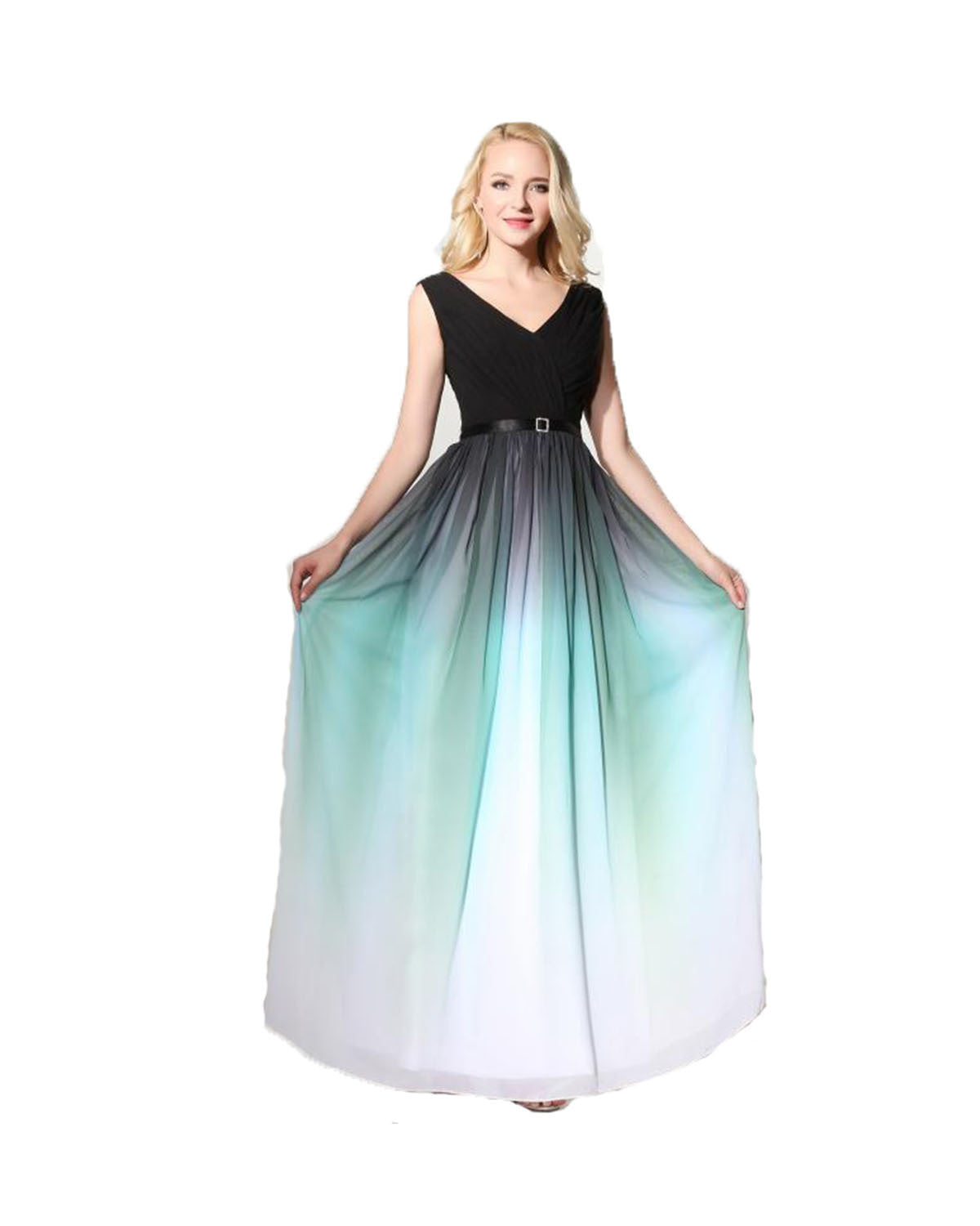 Buntes Abendkleid aus Chiffon mit zwei Schultern und Schnürung für Damen