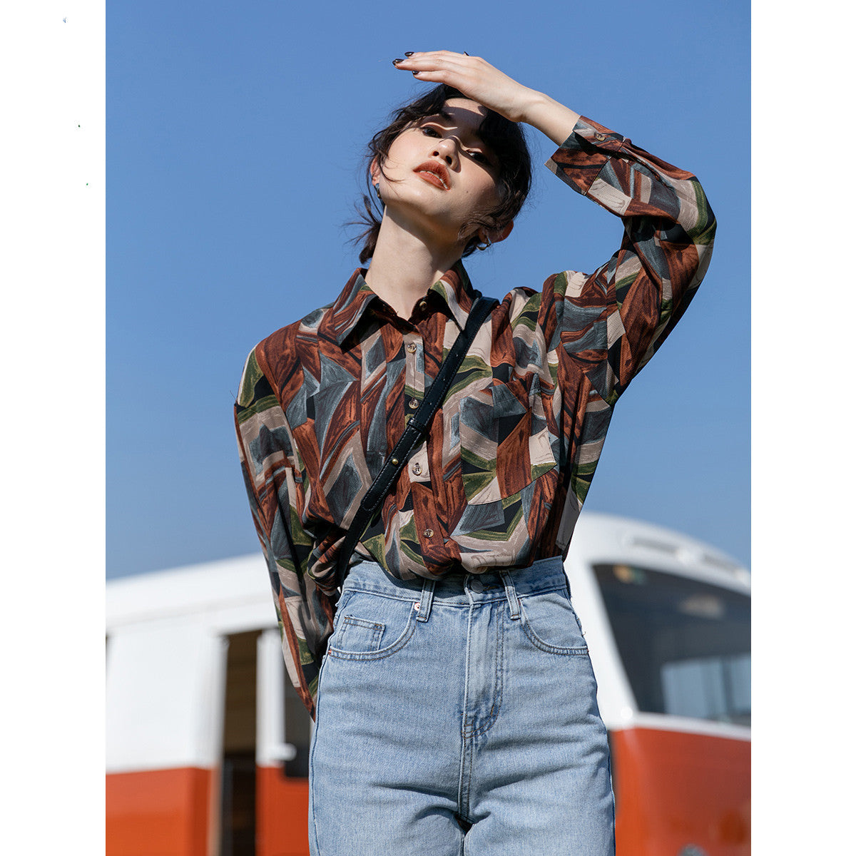 Spring And Autumn Loose Top Retro Hong Kong Style Long Sleeve Flower Shirt