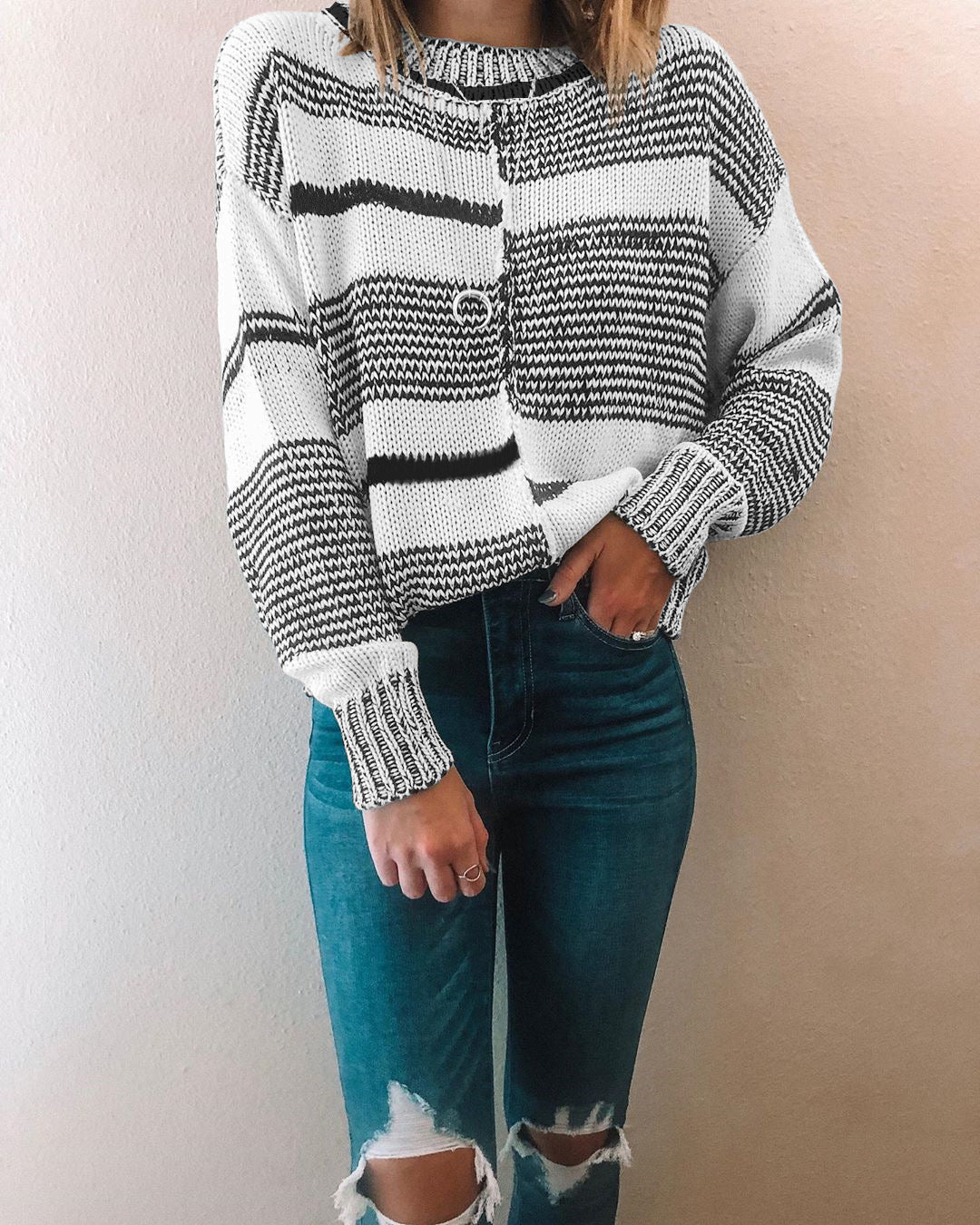 Jersey de empalme de suéter de gran tamaño para mujer