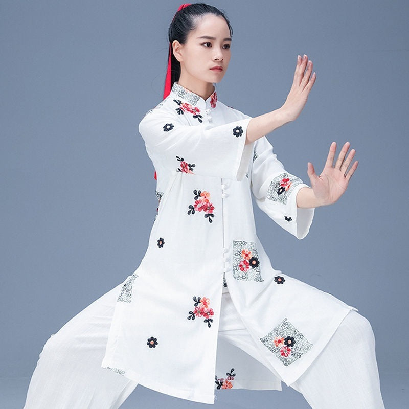 Traje Tai Ji para mujer, traje Tang Retro para práctica de artes marciales chinas, Top