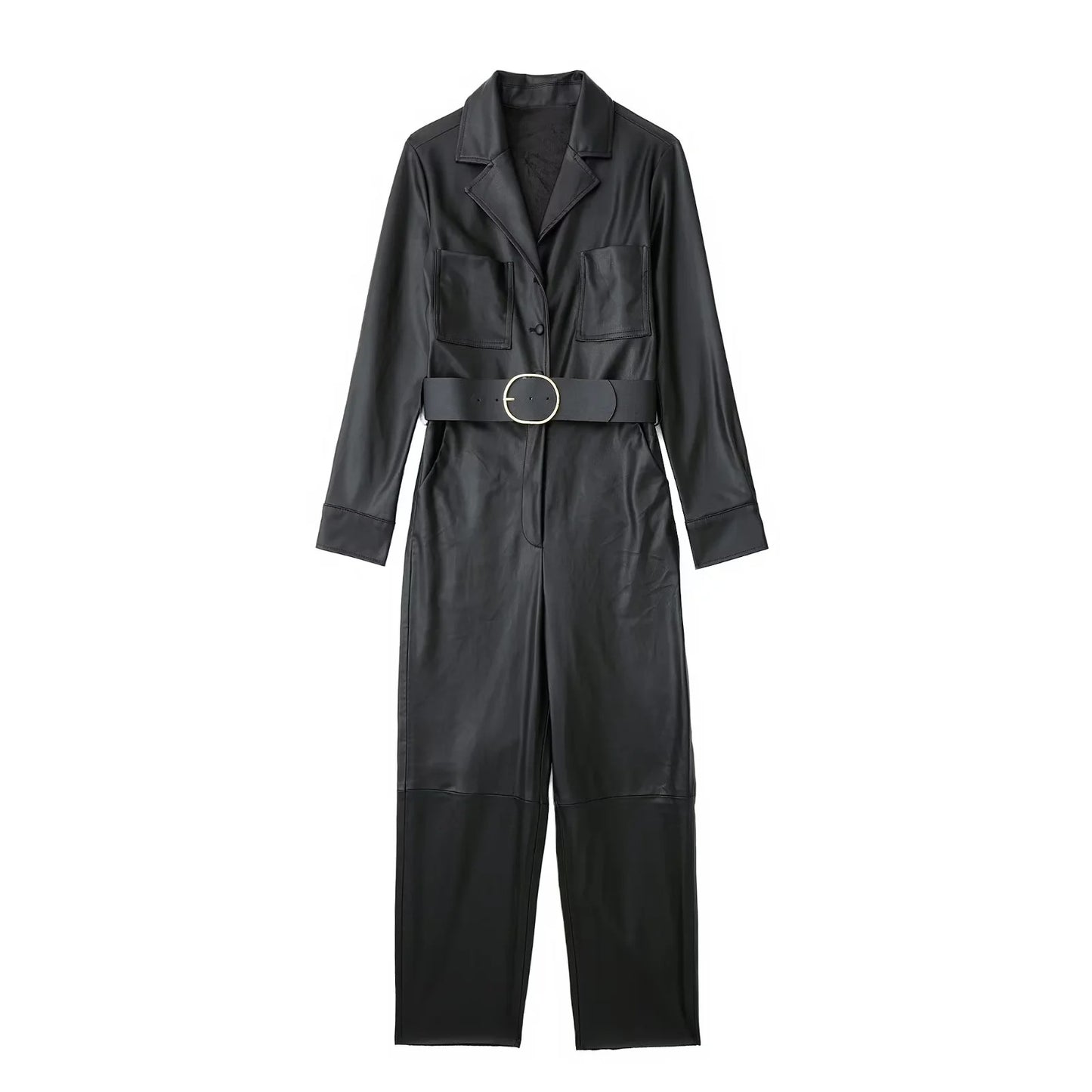 Faux Leather Belt Decorative Jumpsuit