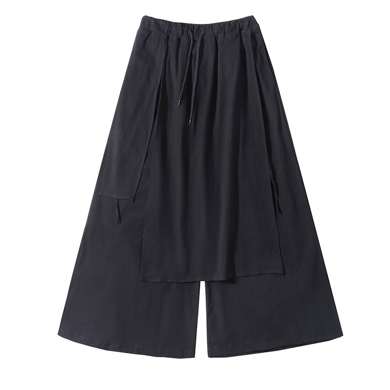 Guochao dark black wide leg pants skirt