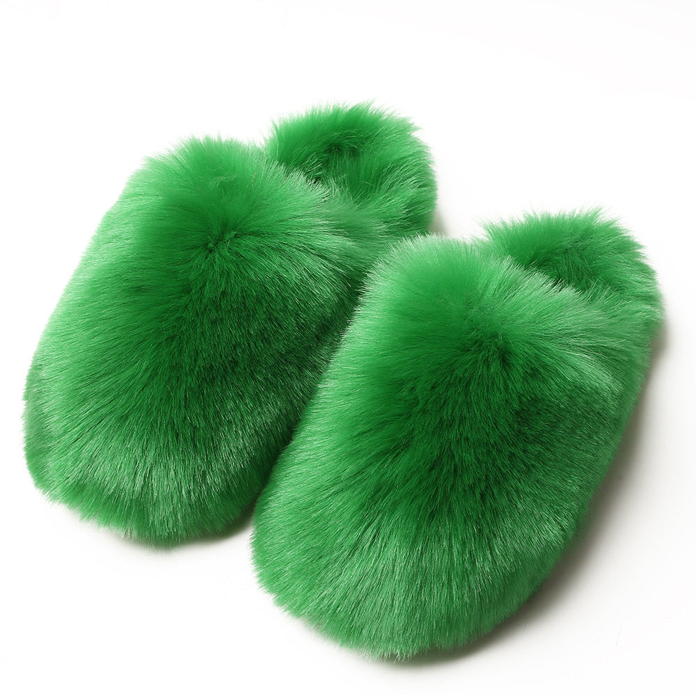 European And American Fluffy Slippers Women's Autumn And Winter Home Fleece-lined Warm Artificial Fur