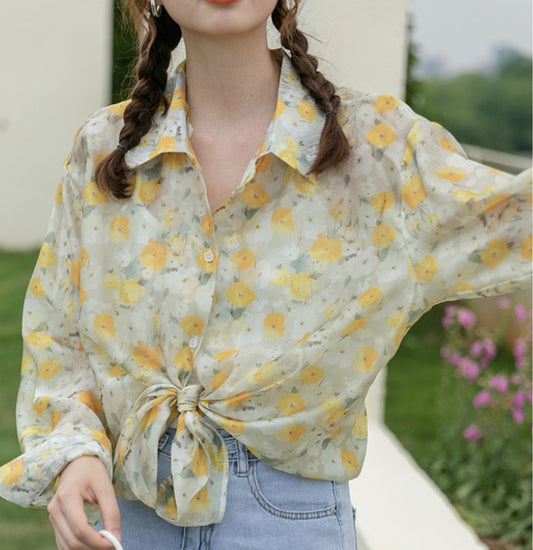 Women's Summer Thin Niche French Top Sunscreen Chiffon Shirt