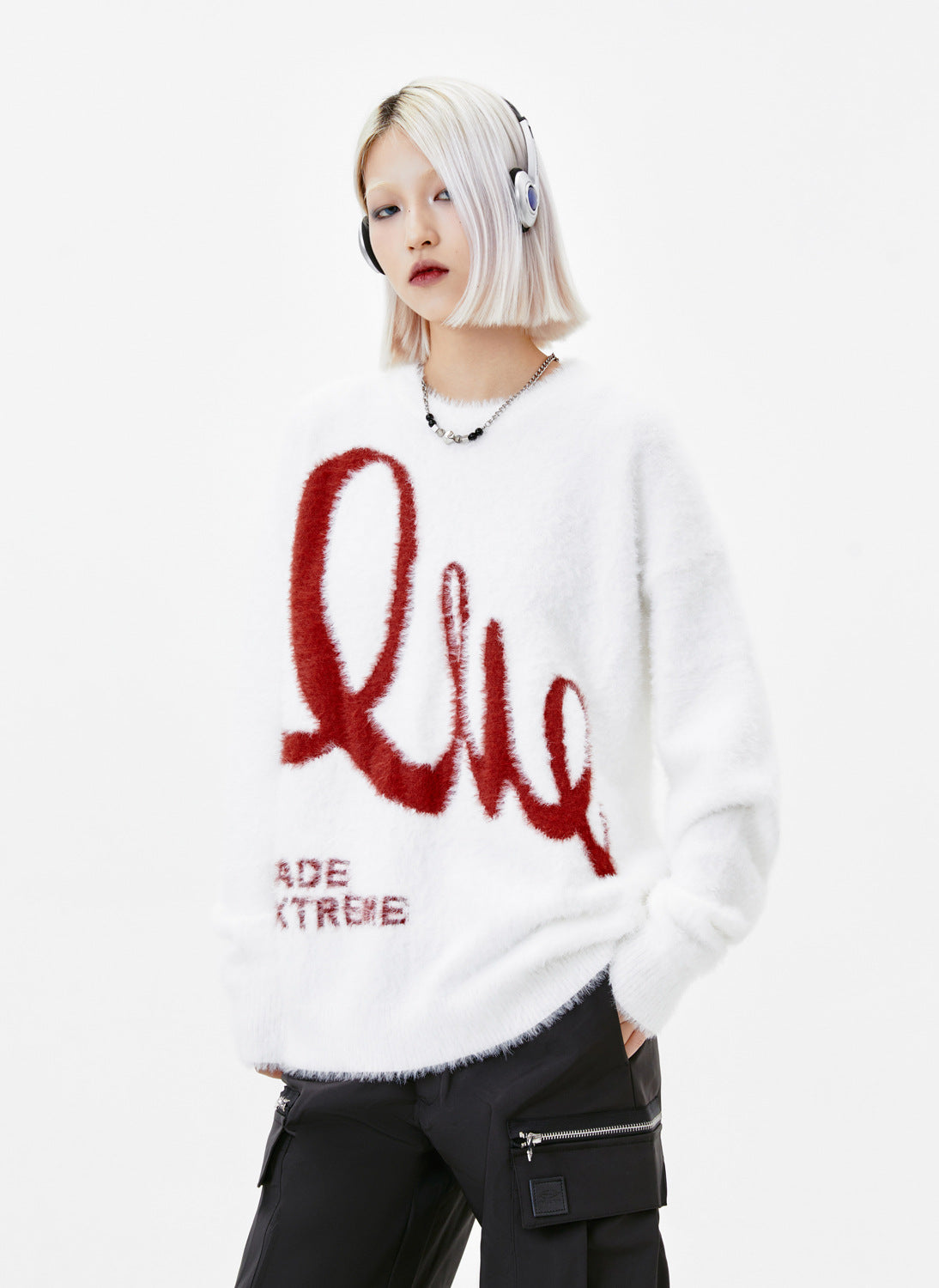 Jacquard-Pullover aus Mohair mit amerikanischem Retro-Alphabet