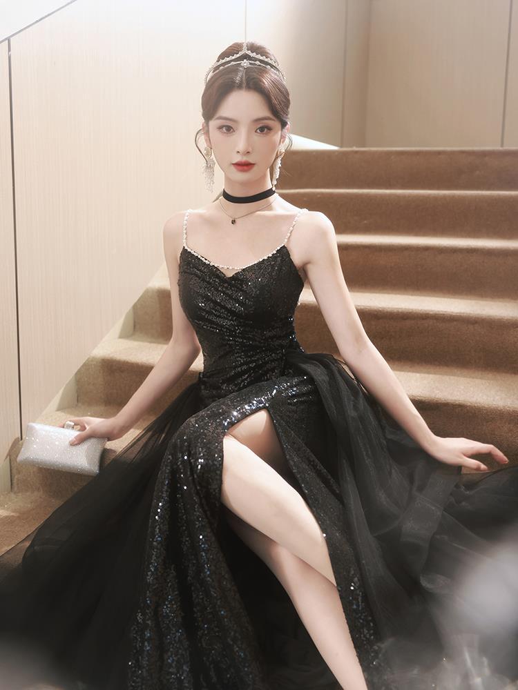 Black Banquet Evening Dress Sequined High Sense