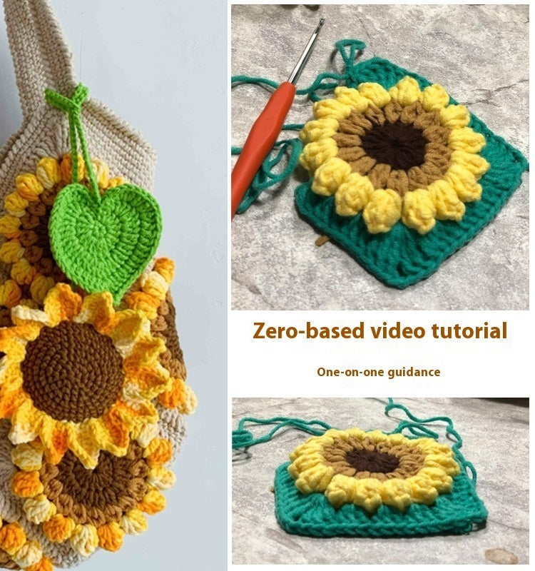 Handmade Diy Wool Woven Three-dimensional Sunflower Shoulder Bag Material Package