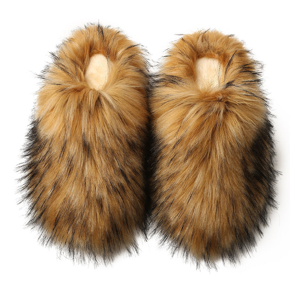 European And American Fluffy Slippers Women's Autumn And Winter Home Fleece-lined Warm Artificial Fur