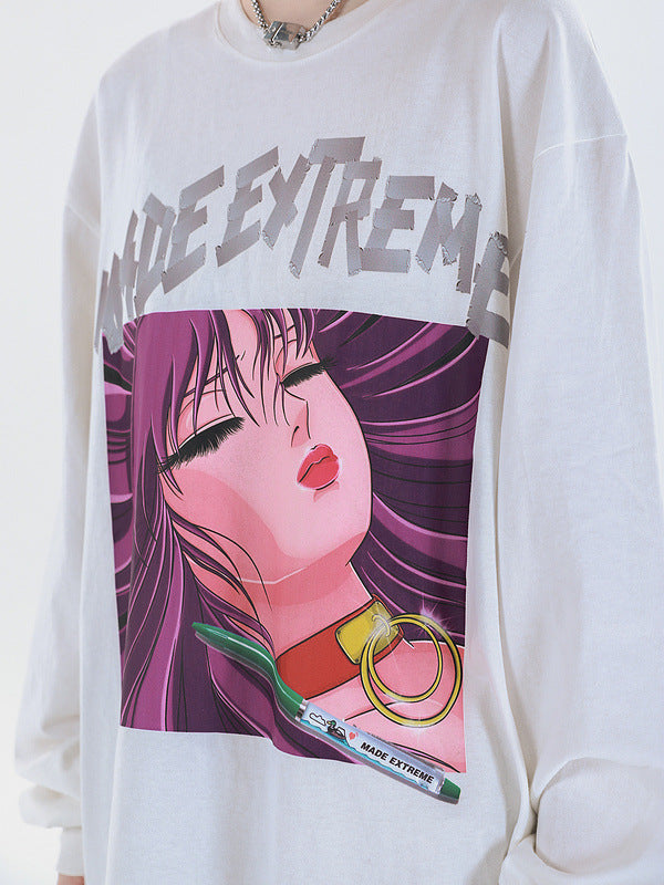 Langarmshirt mit Anime-Mädchen-Avatar-Print