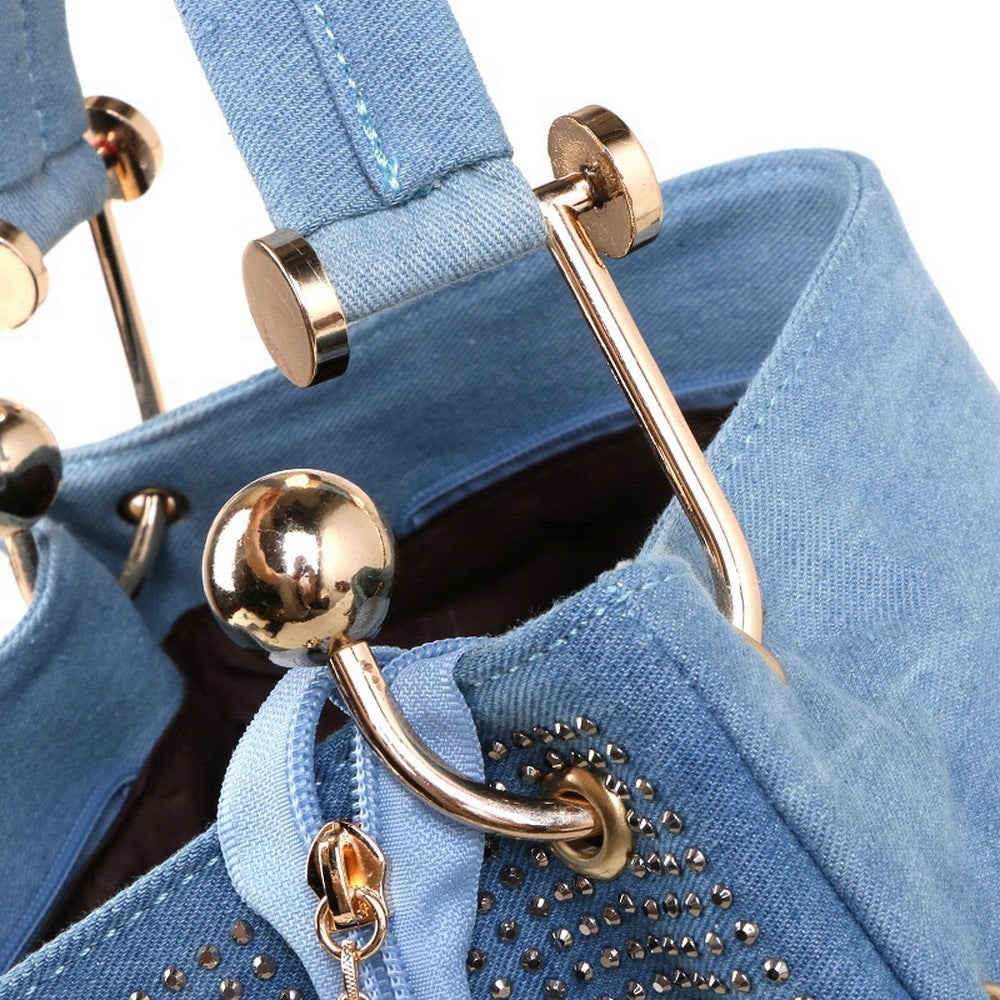 Mode One-Shoulder Messenger Tragbare Bucket Bag Denim Canvas