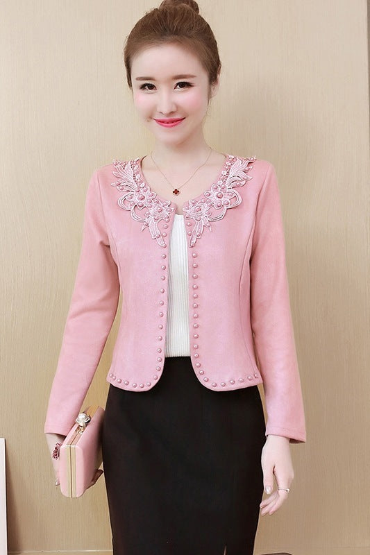 Fashion All-match Short Coat Embroidered Beaded Top