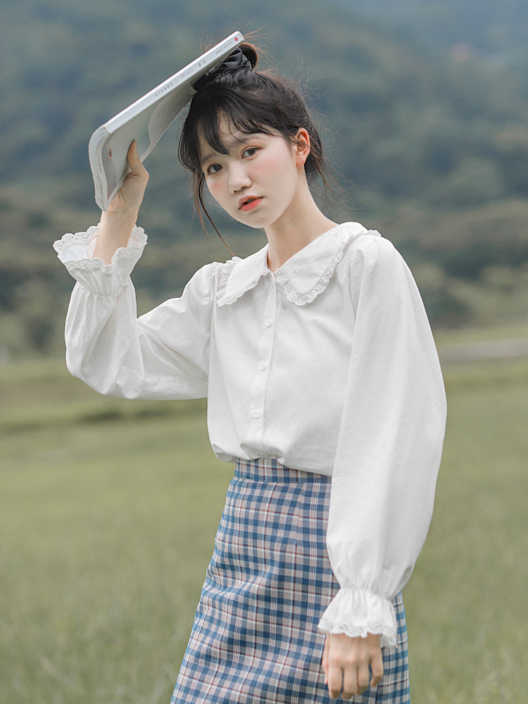 Camisa blanca con cuello de muñeca para primavera y otoño Design Sense Niche para mujer