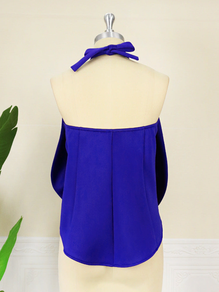 Hanging Neck Lace-up Backless Strapless Shirt Bow Sleeveless Top