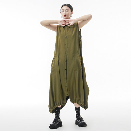 Damen-Sommer-Jumpsuit mit dünnem japanischem Revers und ärmellosem Oberteil