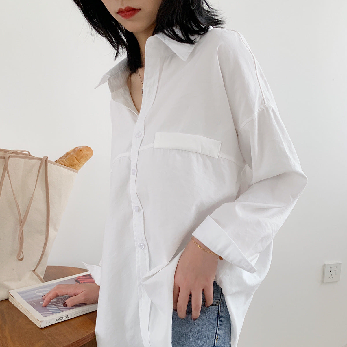 Damen-Hemdjacke, lockeres Hemd im Hongkong-Stil, Damen
