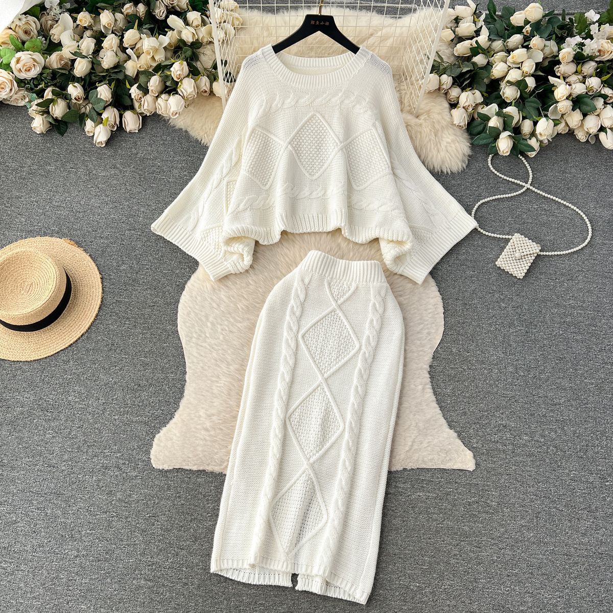 French Lazy Style Knit Two-piece Set For Women