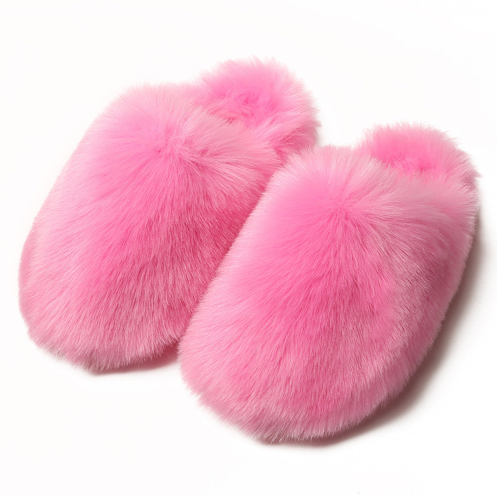 Pantuflas mullidas europeas y americanas para mujer, otoño e invierno, para el hogar, con forro polar, piel artificial cálida