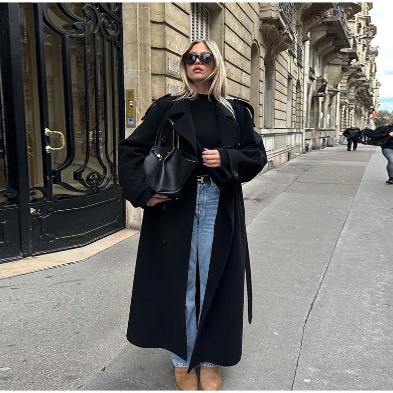 Gabardina de primavera para mujer, abrigo grande con solapa elegante