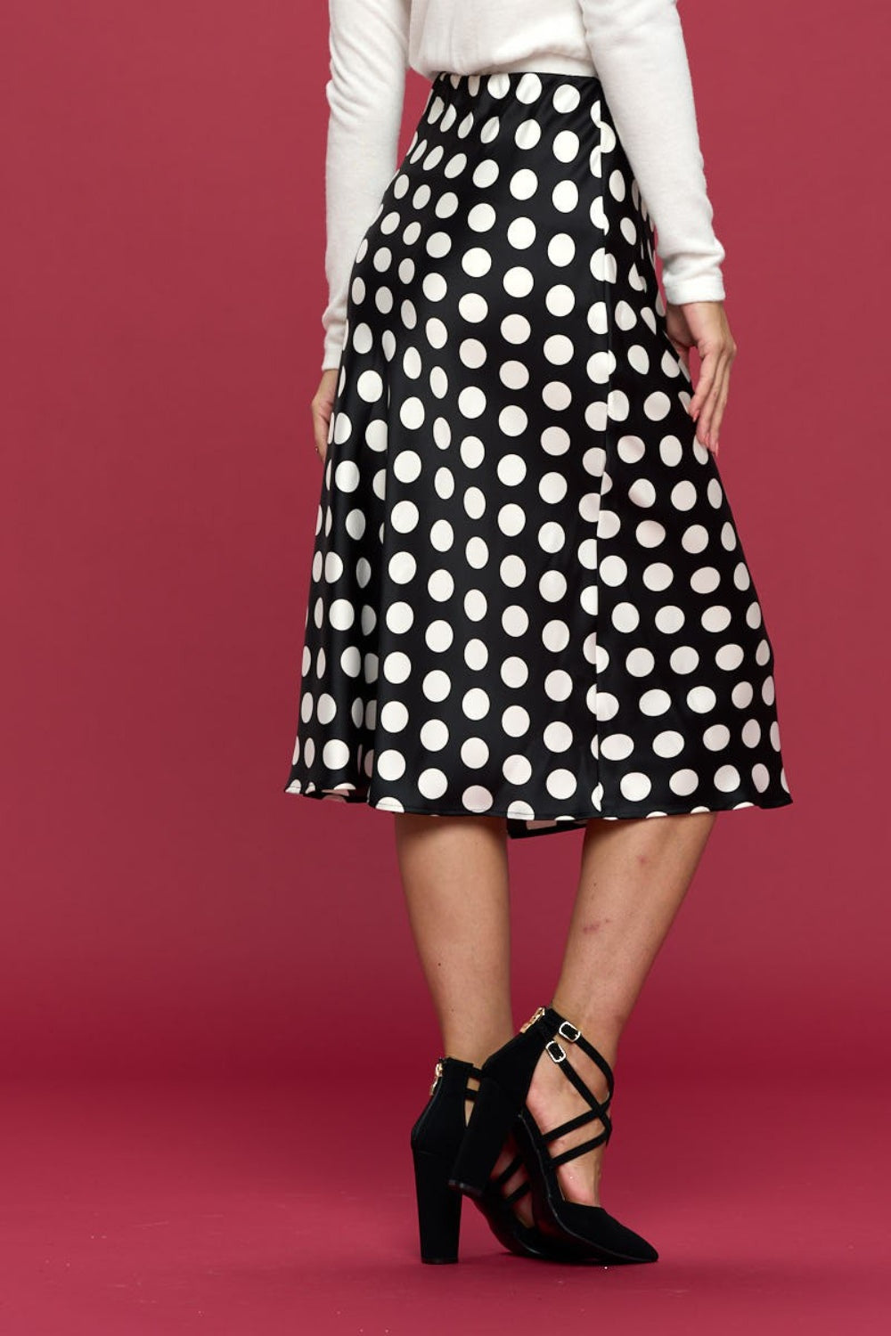 RENEE C Polka Dot Satin Midirock