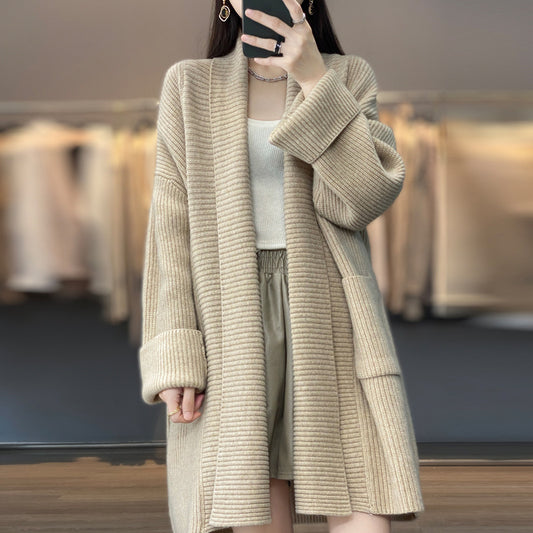 Women's Fashion Temperament Lapel Thickening Solid Color Sweater Coat