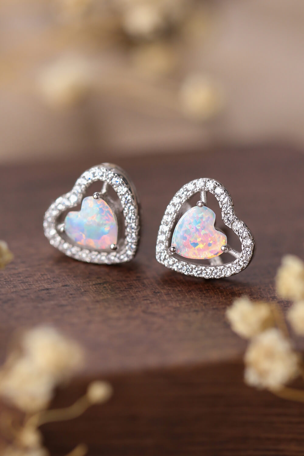 925 Sterling Silber Opal Herz Ohrstecker