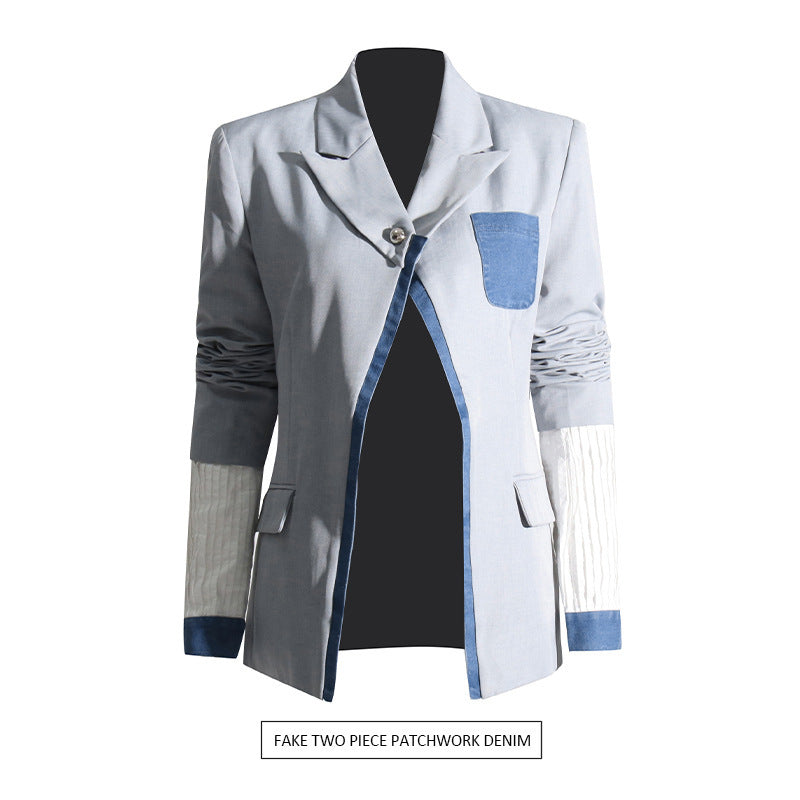 Women's Fashion Elegant Stitching Contrast Color One Button Coat