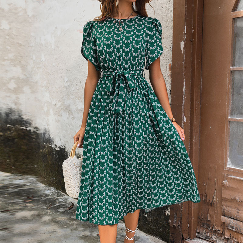 Vestido de poliéster de verano con estampado floral