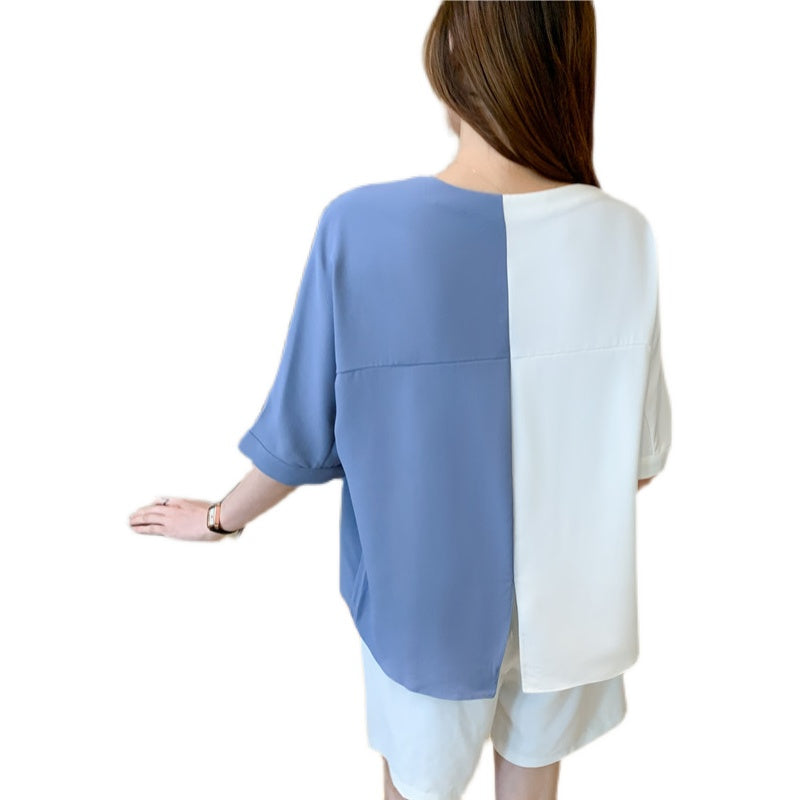 Camisa de verano con hombros inclinados y diseño fino para mujer