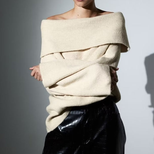 Women's Simple Graceful Off-shoulder Long Sleeve Sweater Top