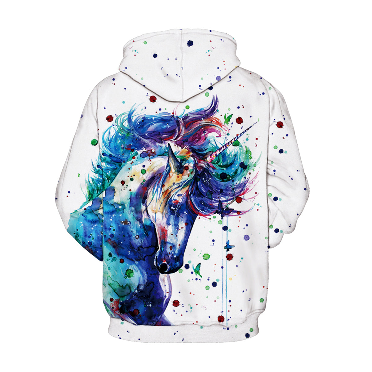 Sudadera con capucha con cordón y estampado de unicornio de tamaño completo y bolsillos