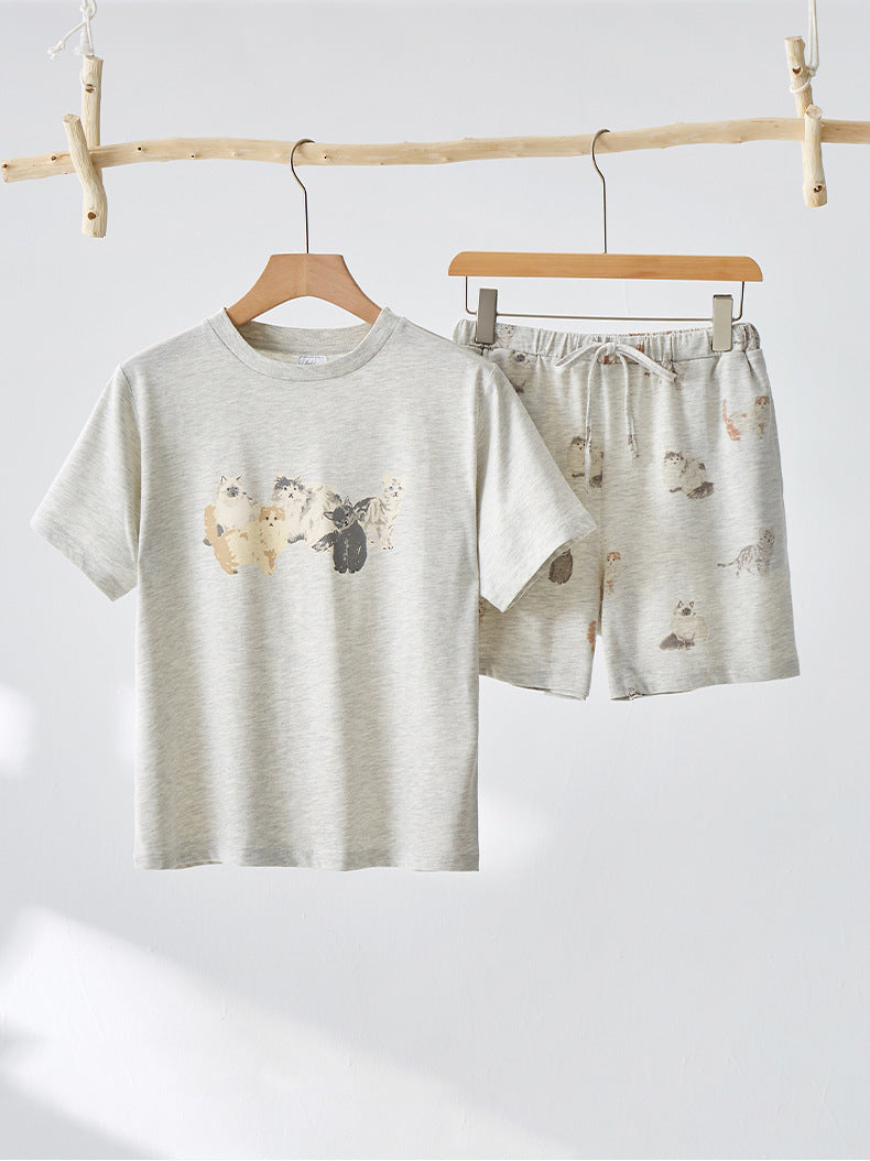 Summer Hand-painted Cat Short Comfortable Loose Home Wear Suit