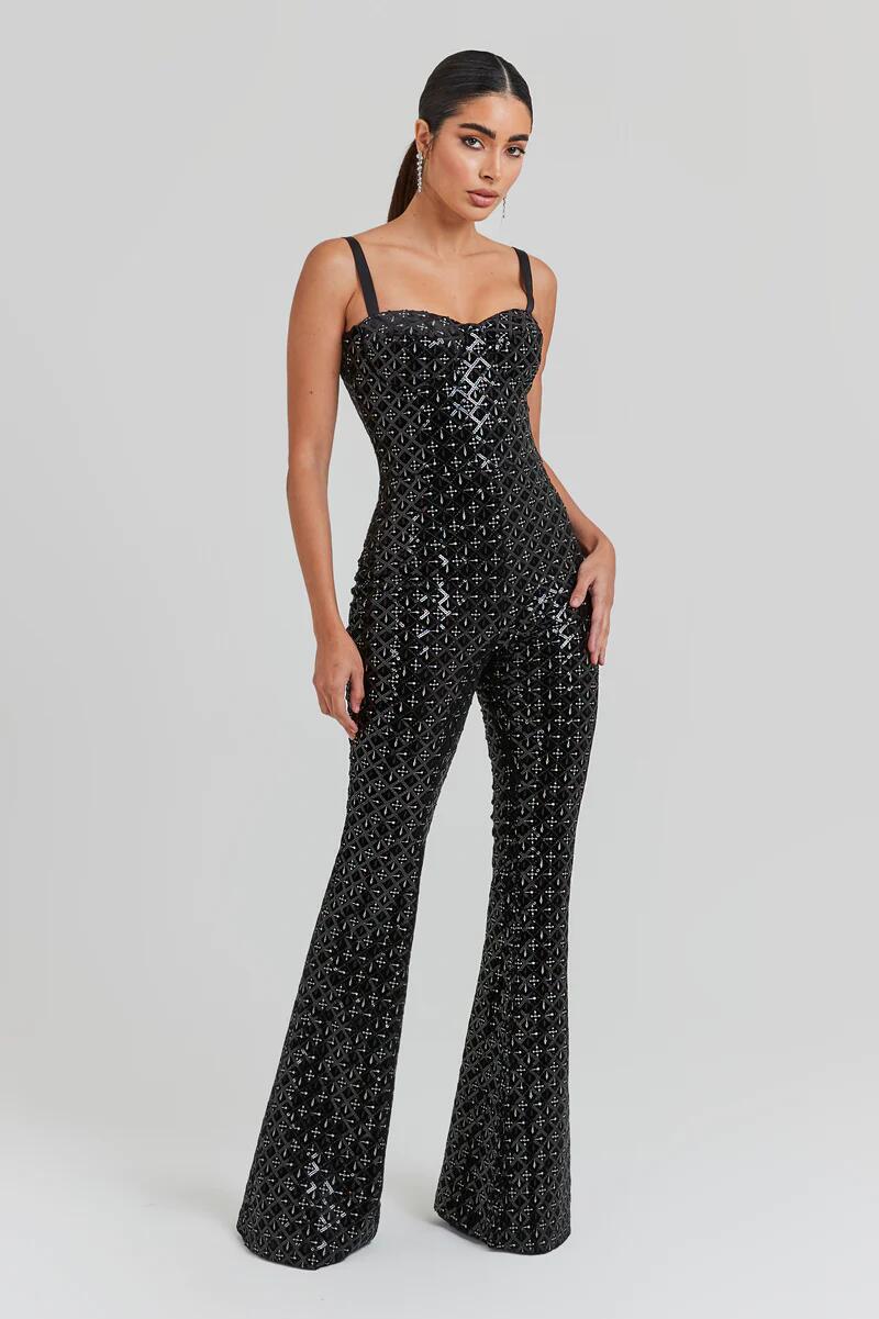 Modischer Damen-Jumpsuit mit Pailletten und Sling-Röhrenoberteil