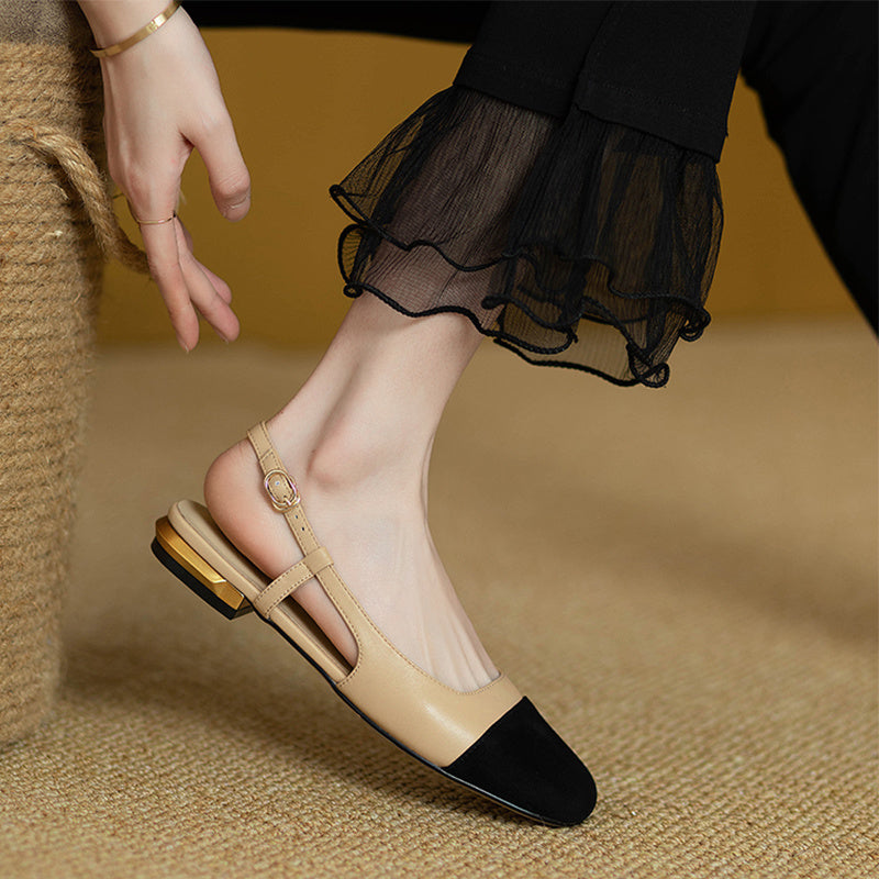 Closed Toe Sandals Women's One-strap Color Matching Empty Flat Heel