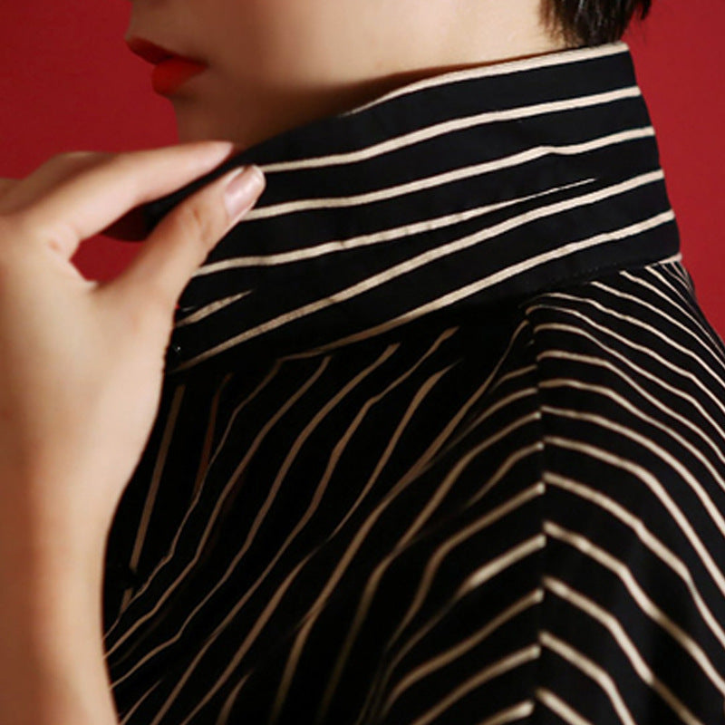 Black and White Striped Loose Blouse