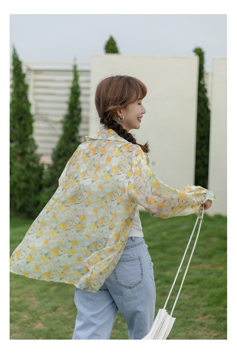 Camisa de gasa con protección solar y parte superior francesa de nicho fino de verano para mujer