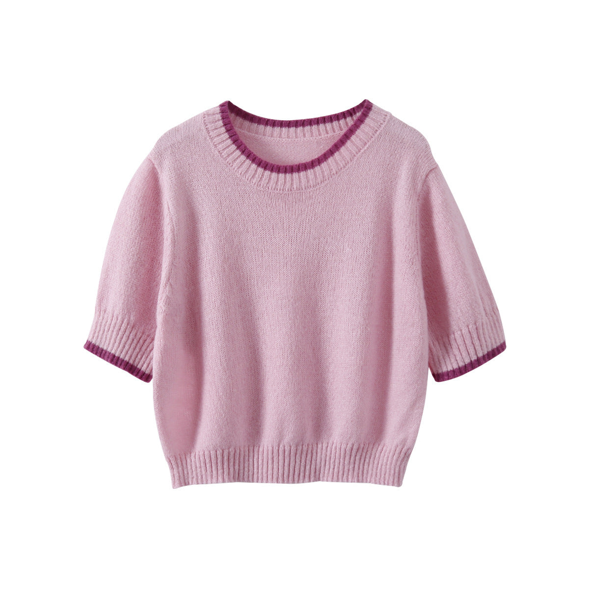 Soft Waxy Solid Color Mid-sleeve Knitted Sweater