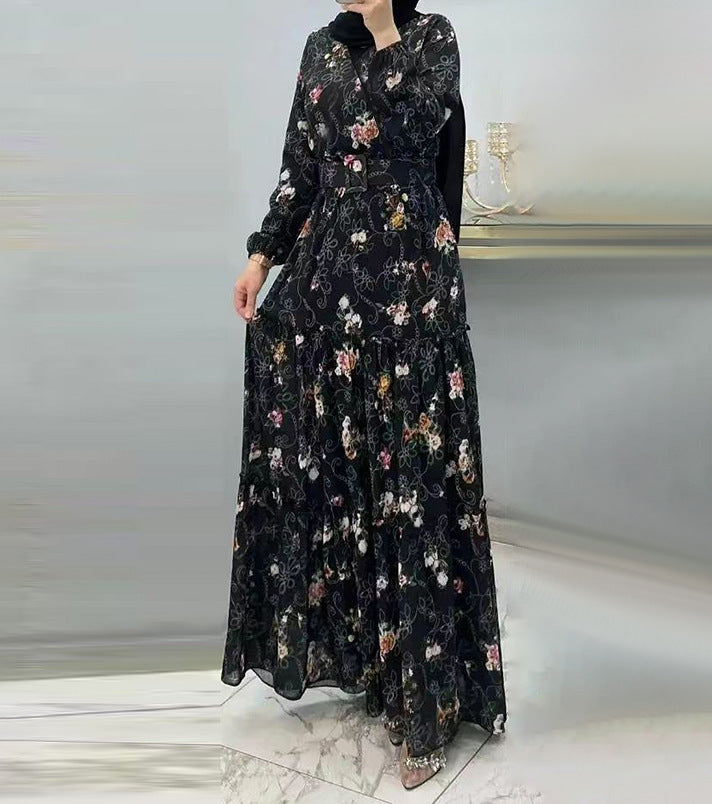 Neues Blumen-Rollkragenkleid für Damen, modisches Pendler-Muslimkleid