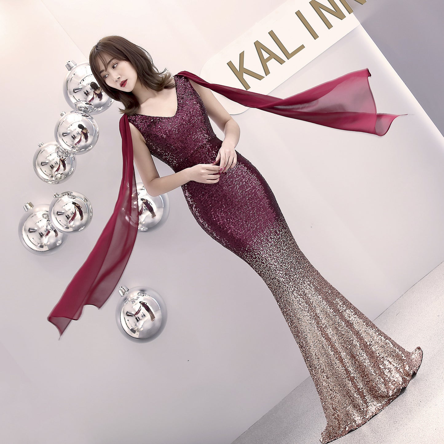 Evening Dress For Women Banquet Elegant Host Sexy Slim-fit Sequined Long Fish Tail