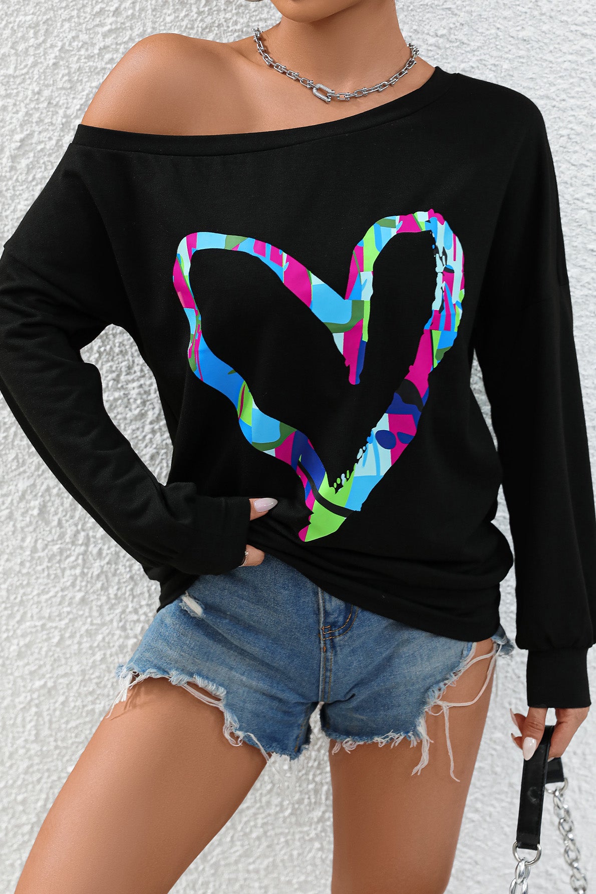 Sudadera de manga larga con estampado de corazón