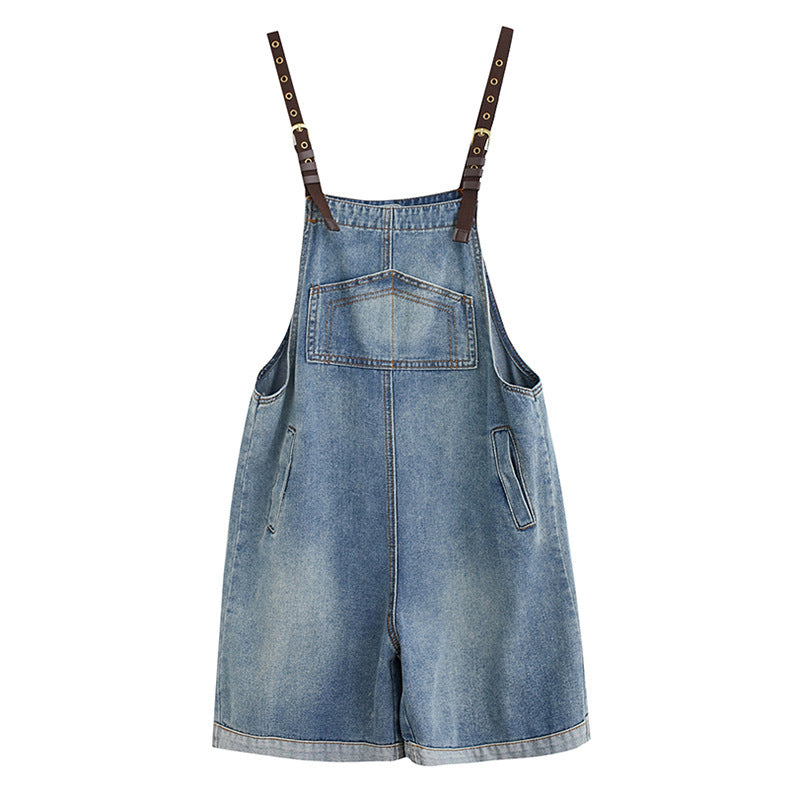 Women's Loose And Slim Wide Leg Denim Overalls Shorts