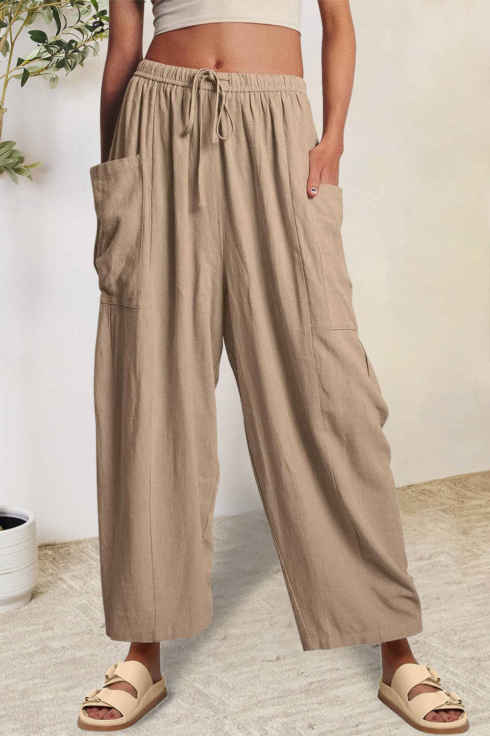 Pantalones anchos con cordón y bolsillos de tamaño completo