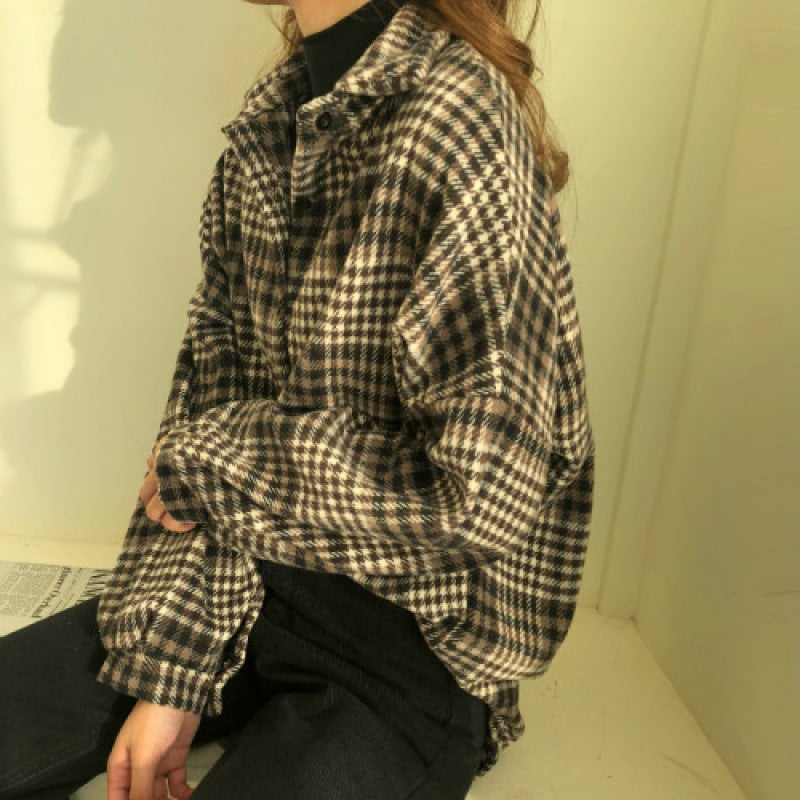 All-match loose design niche plaid shirt