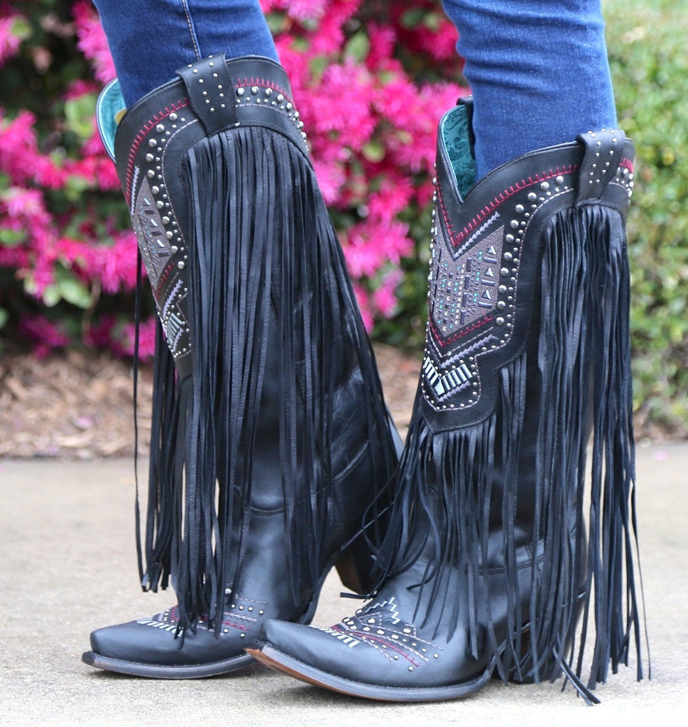 European And American Pointed Martin Boots Mid-calf Viscose Tassel Ethnic Retro